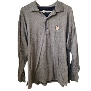 REEBOK NFL OWNER’S Steelers Men’s Brown Black Heather Long Sleeve Polo Top